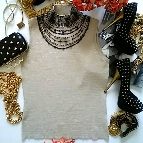 GRACE ELEMENTS Beaded Mock Neck Cocktail Pullover Sweater Top - Picture 2 of 8